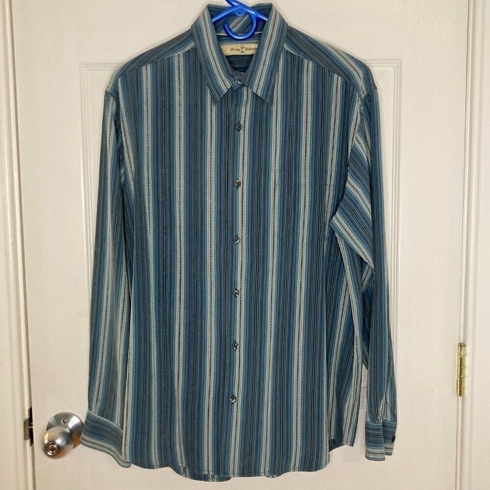 Tommy Bahama 100% Silk Multicolored Stripe Long Sleeve Shirt Size Medium - Picture 8 of 8